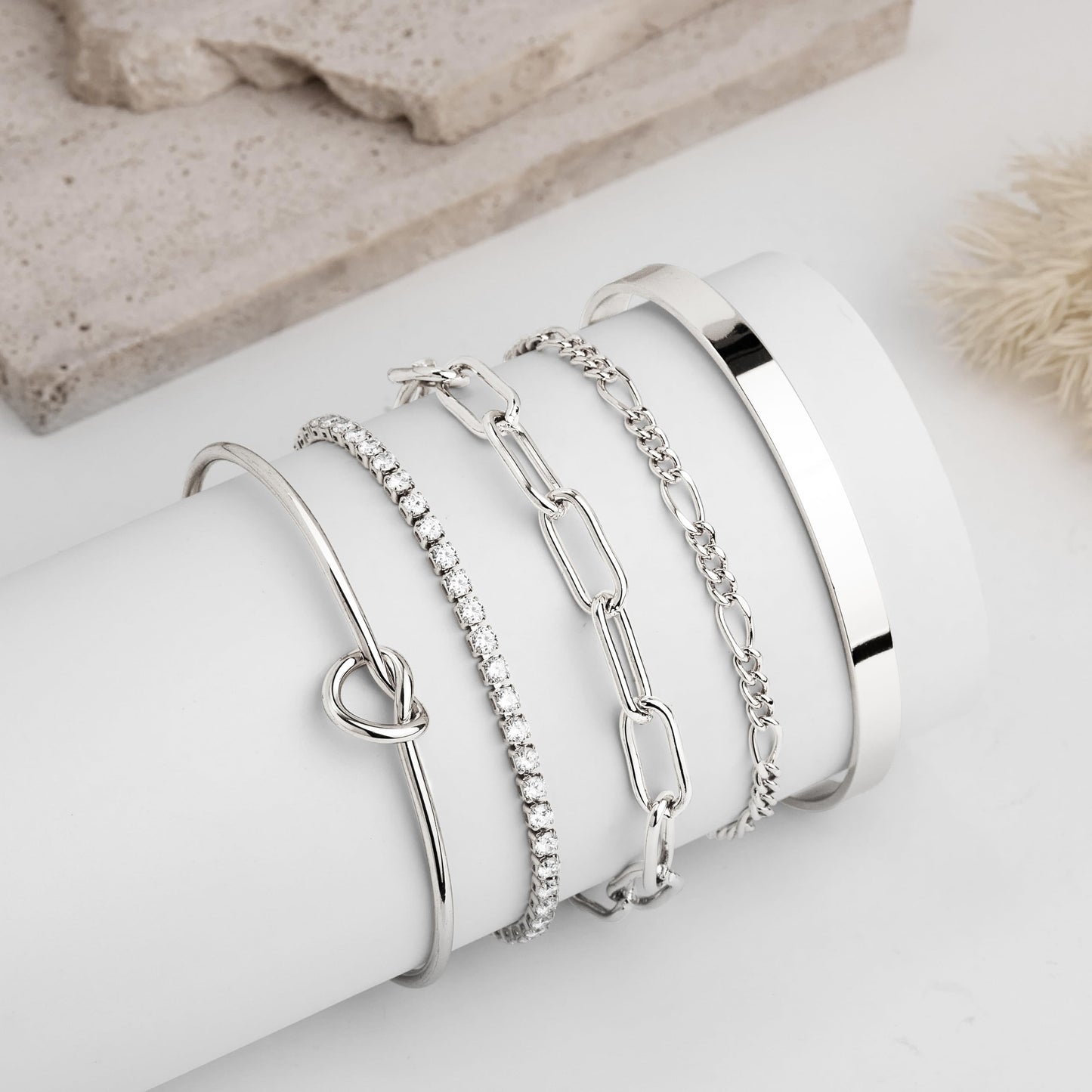Gokeey Silver Bracelets for Women Bangle Cuff Bracelet Set for Women No Tarnishi Bracelets Jewelry Gifts for Women Trendy