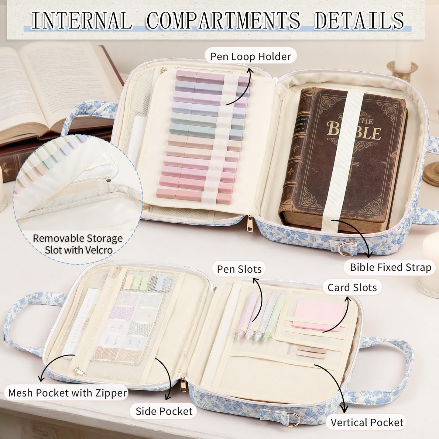Bible Bag for Women, Large Bible Cover Case with Study Supplies,Girls Carrying Case with Highlighters, Pens, Bible Tabs, Sticky Notes, Christian Gifts for Girls, Mom, Easter Mothers Day Religious Gift
