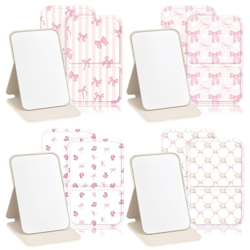 Geelin 12 Pcs Compact Mirror Bulk Mini Pocket Mirrors for Women Travel Folding Mirror Portable Hand Mirrors for Graduation Party Gift Camping Office Home(Pink Bow)