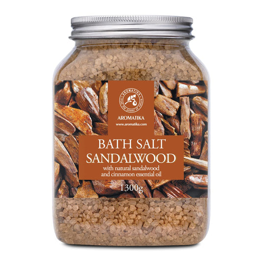 Bath Sea Salt Sandalwood 46 Oz (1300g) - Bath Salts with Sandalwood & Cinnamon Essential Oil for Bath Soak - Relaxing Bath - Muscle Relaxation - Aromatherapy Bath Salts - Sea Salt Bath