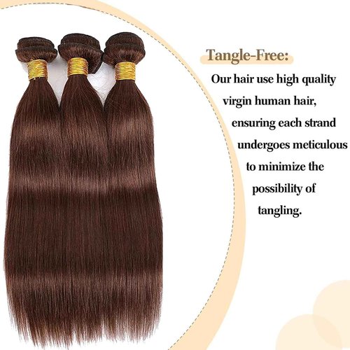 Habiliana Bundles Human Hair 24 26 28 Inch Straight Dark Brown 4 Human Hair Bundles 11A Unprocessed Brazilian Virgin Quick Weave Hair Extensions for Black Women