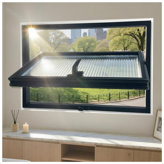 28x24in Windows for houses, 360° Rotation Sliding Window, Flush Mount Rotating Ventilated Windows, Basement Window with Tempered Glass, for Bathroom/Kitchen/Warehouse/Playhouse (Black, 28x24in)