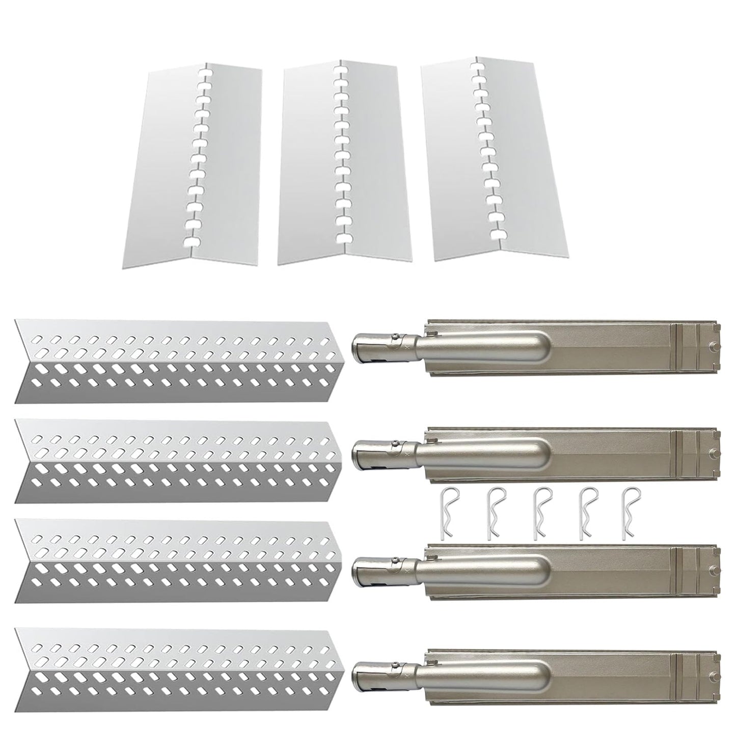 YONYO Stainless Steel 4PCS 16516 Burners + 4PCS 16631 Flame Tamer Flavor bar and + 3PCS 16520 Heat Plate Shield for Bull Grill Replacement Parts,Fits for Lion, Cal Flame 4 Burner Gas Grills