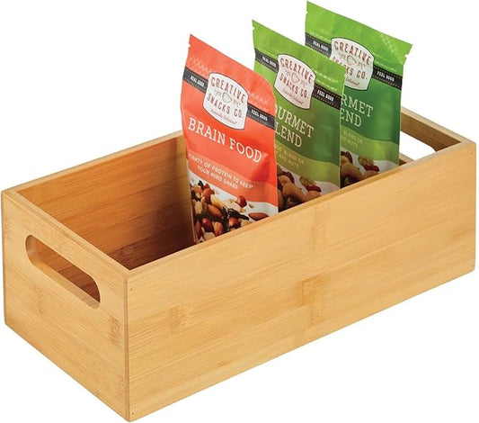 mDesign Bamboo Storage Bin Container, Drawer Organizer Crate Boxes with Handles for Kitchen Pantry Cabinet, Shelves, or Counter, Holds Snacks, Spices, Drinks, Echo Collection, Natural/Tan