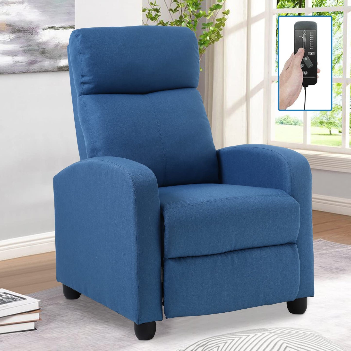 Living Room Recliner Chair Modern Reclining Easy Lounge Winback Single Sofa Reading Chair Fabric Home Theater Seating Massage Adjustable Accent Armchair w/ Thick Seat Cushion & Backrest, Blue