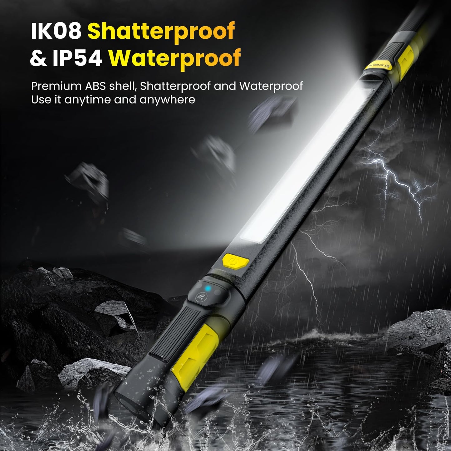 Work Light【AUTO ON/Off】 3000LM LED Work Light 5200mAh Under Hood Working Light with Hooks, Portable Magnetic Rechargeable Cordless Job Site Lighting for Mechanic/Car Repairing/Garage-Yellow