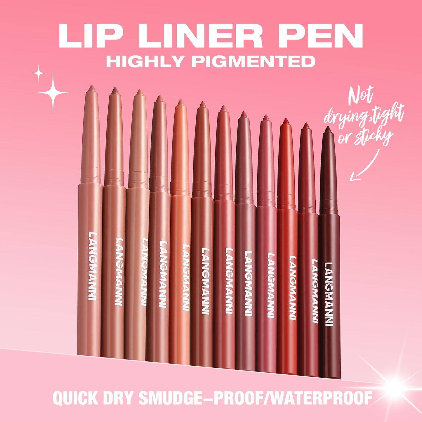 LANGMANNI 12 Colors Sculpting Matte Velvet Lip Liner Set,Smooth Creamy Texture,Waterproof And High Pigmented For Girls Daily Application Lip Makeup