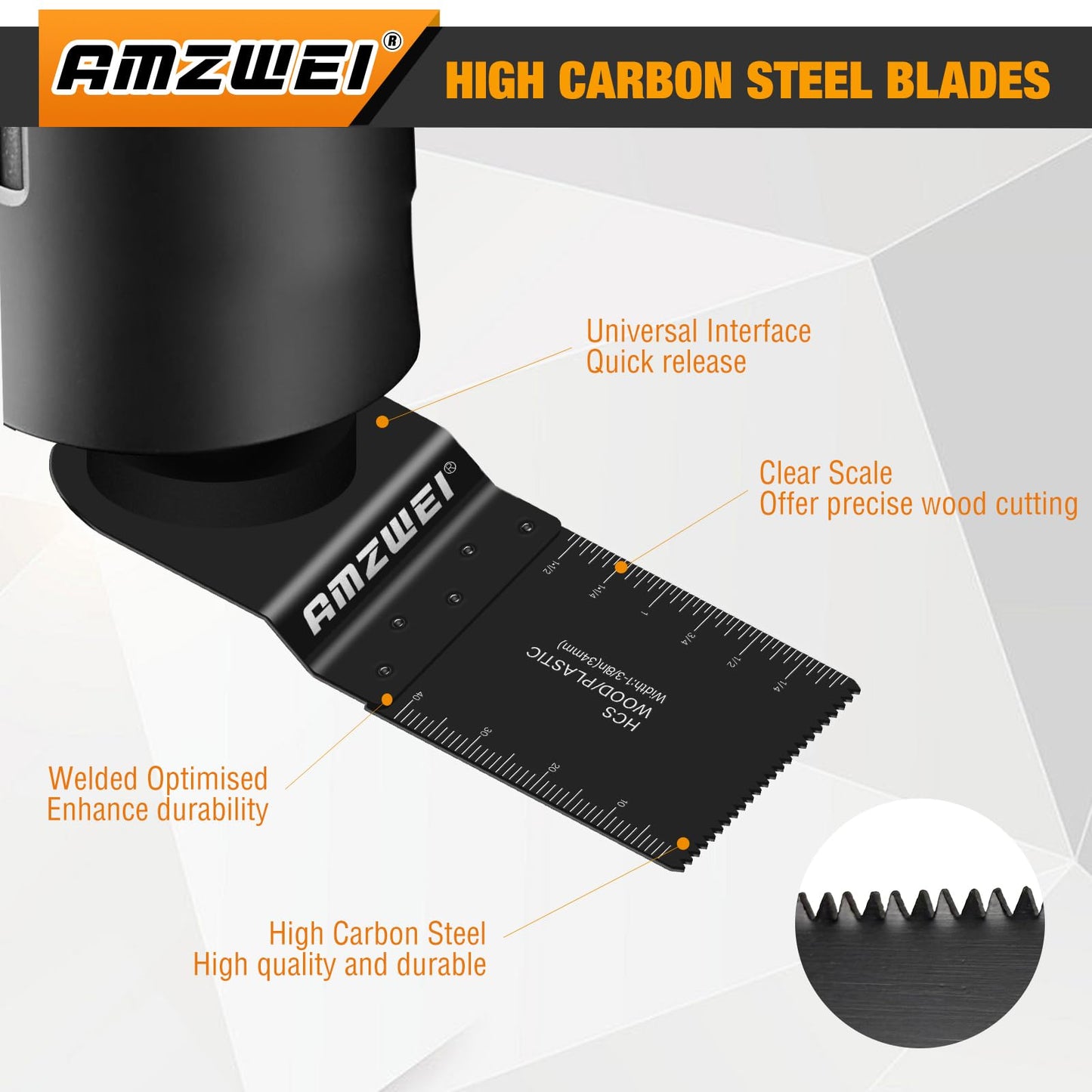 AMZWEI 100Pcs Oscillating Tool Blades, Professional Universal Oscillating Saw Blades Wood Metal Cutting, Multitool Blades Compatible with Dewalt, Milwaukee, Dremel, Ryobi, Bosch