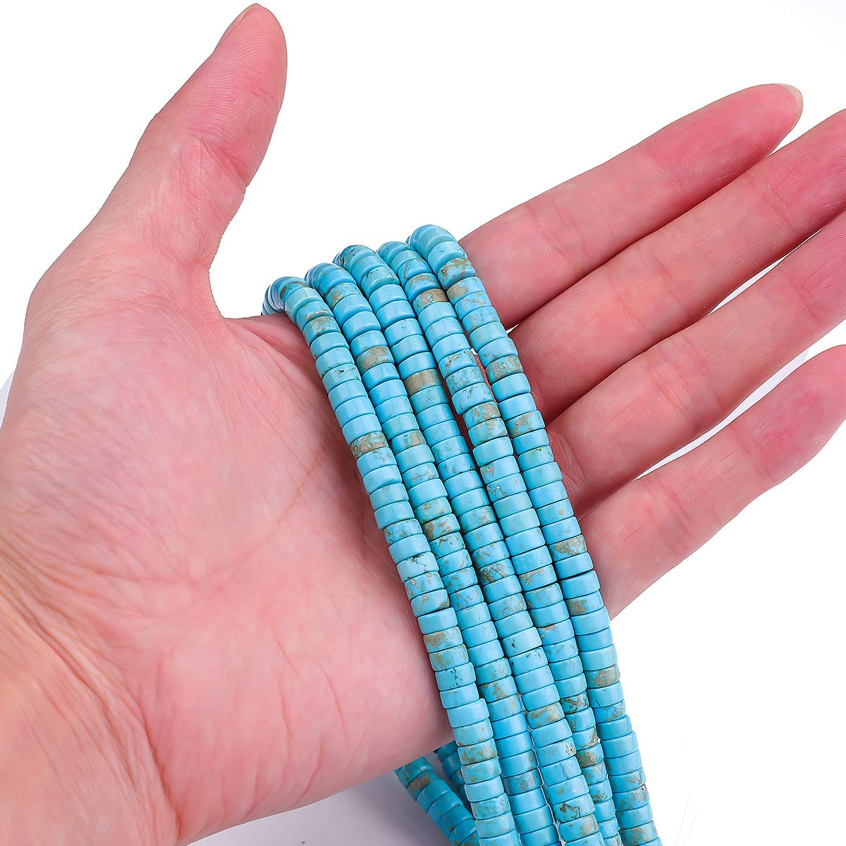 BEADIA Natural Blue Turquoise Spacer Beads Caps Loose Semi Gemstone for Beading Jewelry Making 6mmx3mm 38cm