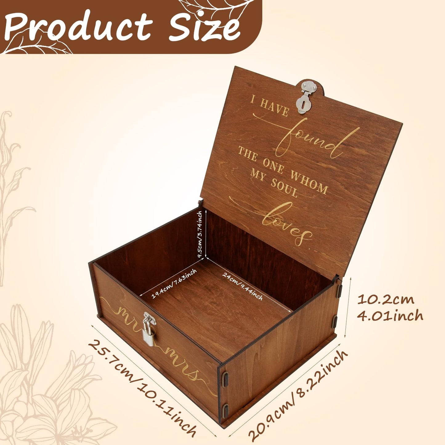 OurWarm Wedding Keepsake Box with Lock, Large Wooden Memory Box for Keepsakes, Wood Decorative Photo Storage Boxes with Lids, Mr and Mrs Personalized Anniversary Engagement Gifts for Couples