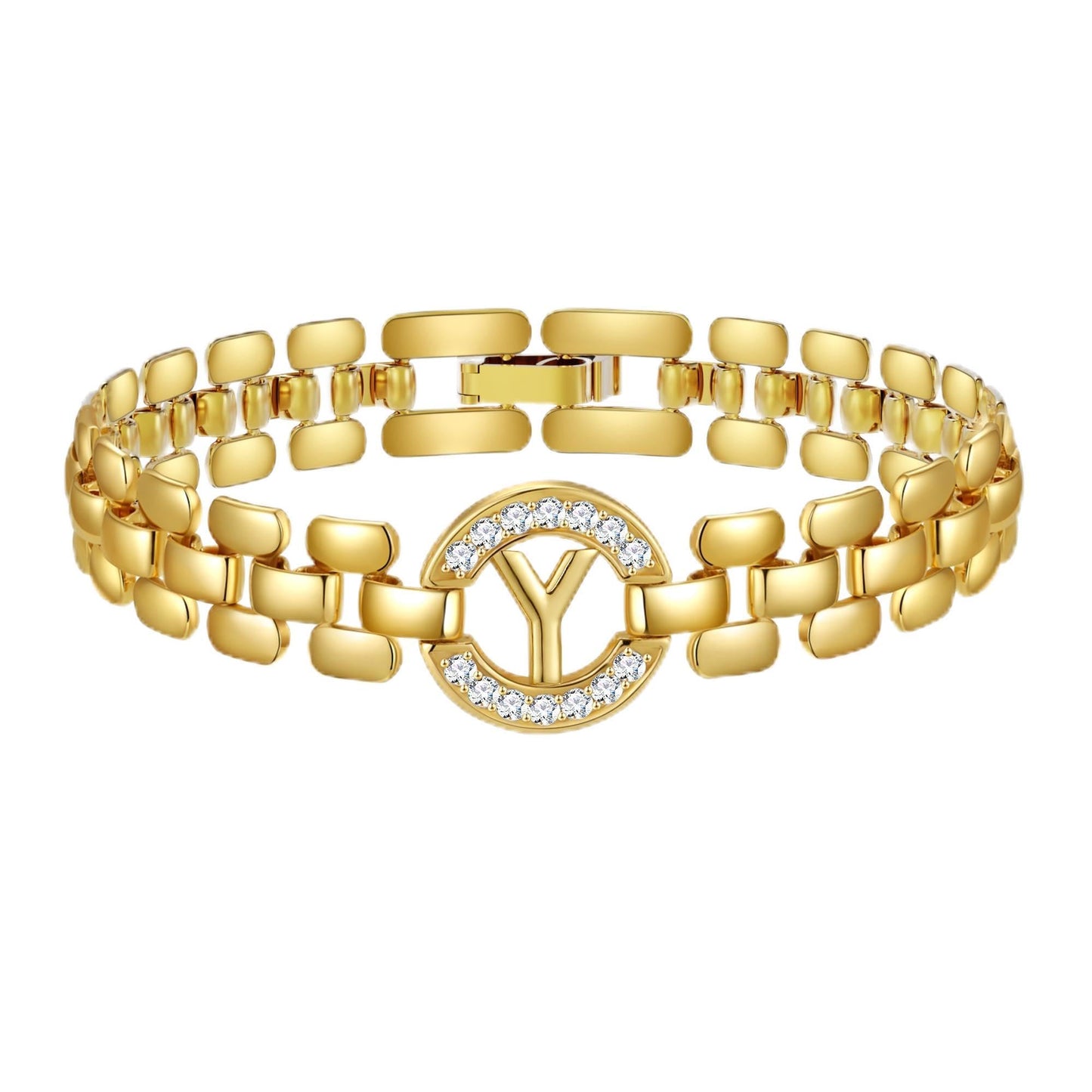WEDDINEN Initial Bracelet,14K Gold Plated Letter Bracelets for Women, Thick Bangle Wrist Gold Alphabet Bracelet for Women, Christmas Gifts for Women Jewelry Initial Y Charm Chain