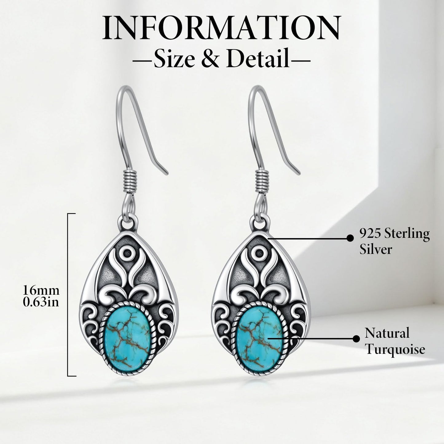 Eetaitai Natural Turquoise Earrings 925 Sterling Silver Pear Vintage Earrings Western Jewelry Boho Dangle Earrings for Women Birthday Cowgirl Mothers Day Gifts for Mom Wife Sister