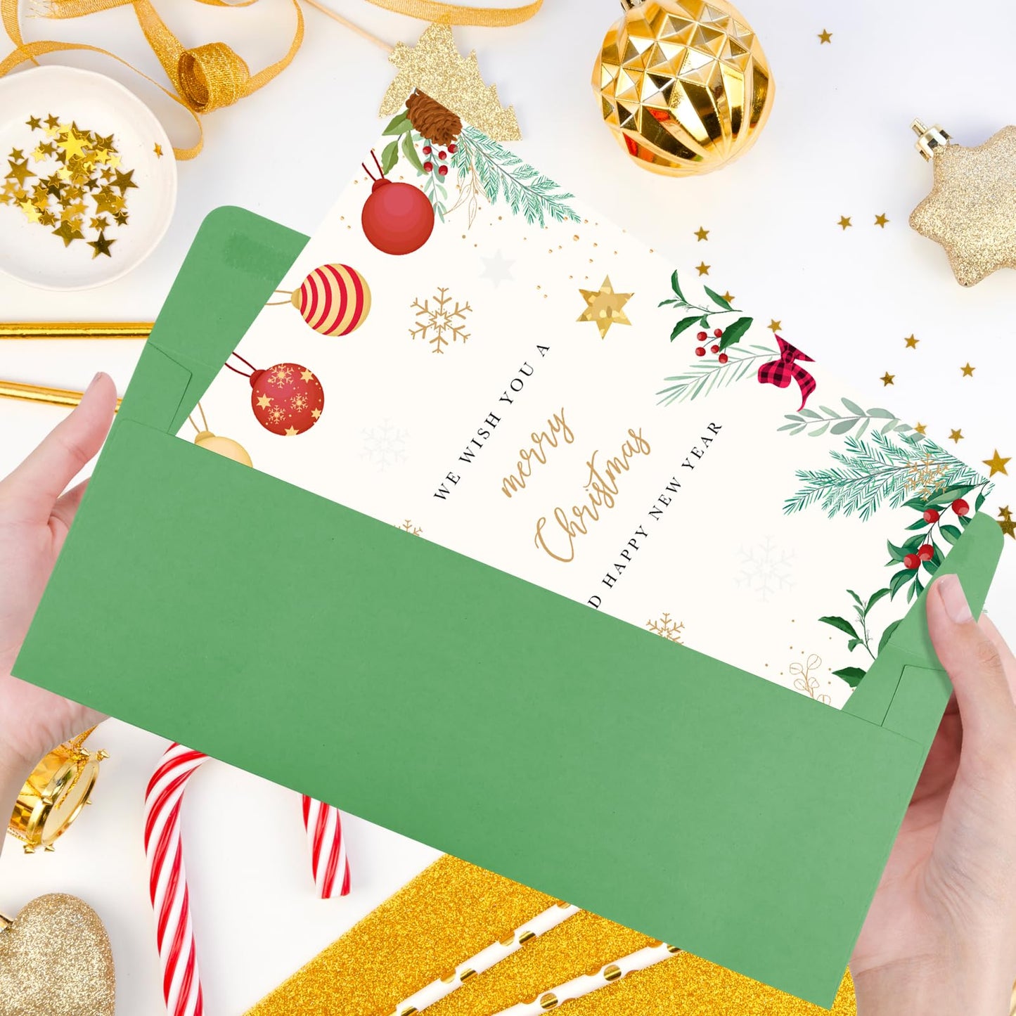 CINSOEN 100 Pack Green #10 Business Envelopes, Standard Envelopes Self Seal, 4 1/8 x 9 1/2 Inch Letter Size Business Mailing Envelopes for Checks Invoices Statements Baby Shower Wedding Birthday