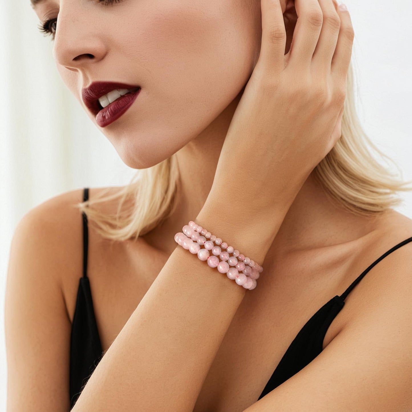 Bolinailo Crystal Beaded Bracelets for Women 4mm Rose Quartz Bead Handmade Gemstone Stretch Elastic Bracelet Natural Stone Crystal Healing Reiki Spiritual Jewelry Gifts