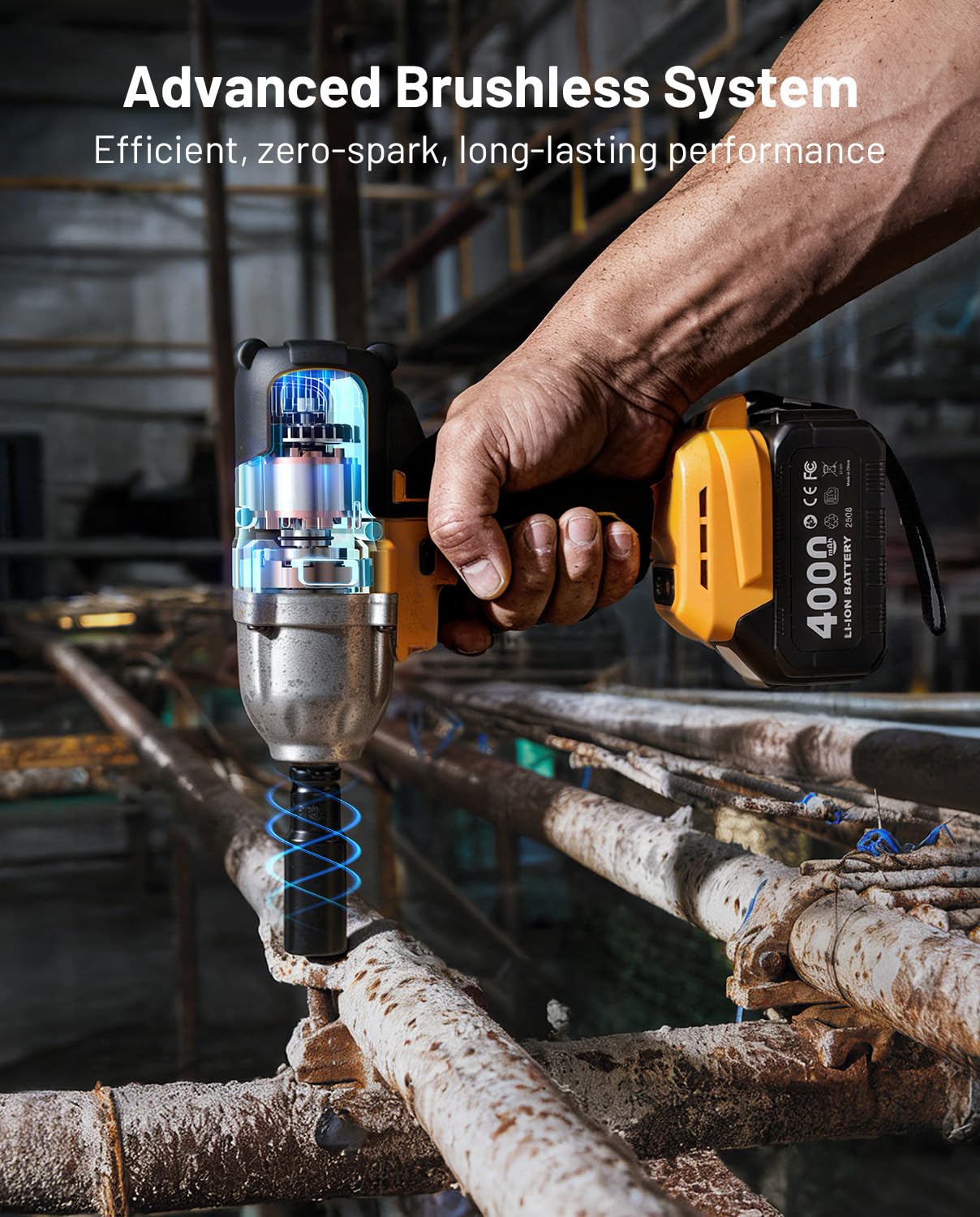 Cordless Impact Wrench 1/2 Inch, 1200N·m(886ft・lbs) Brushless High Torque Impact Gun, 21V Electric Impact Driver, 2x4.0Ah Batteries, Charger & 6 Sockets, Variable Speeds for Car/Truck RV/Mower