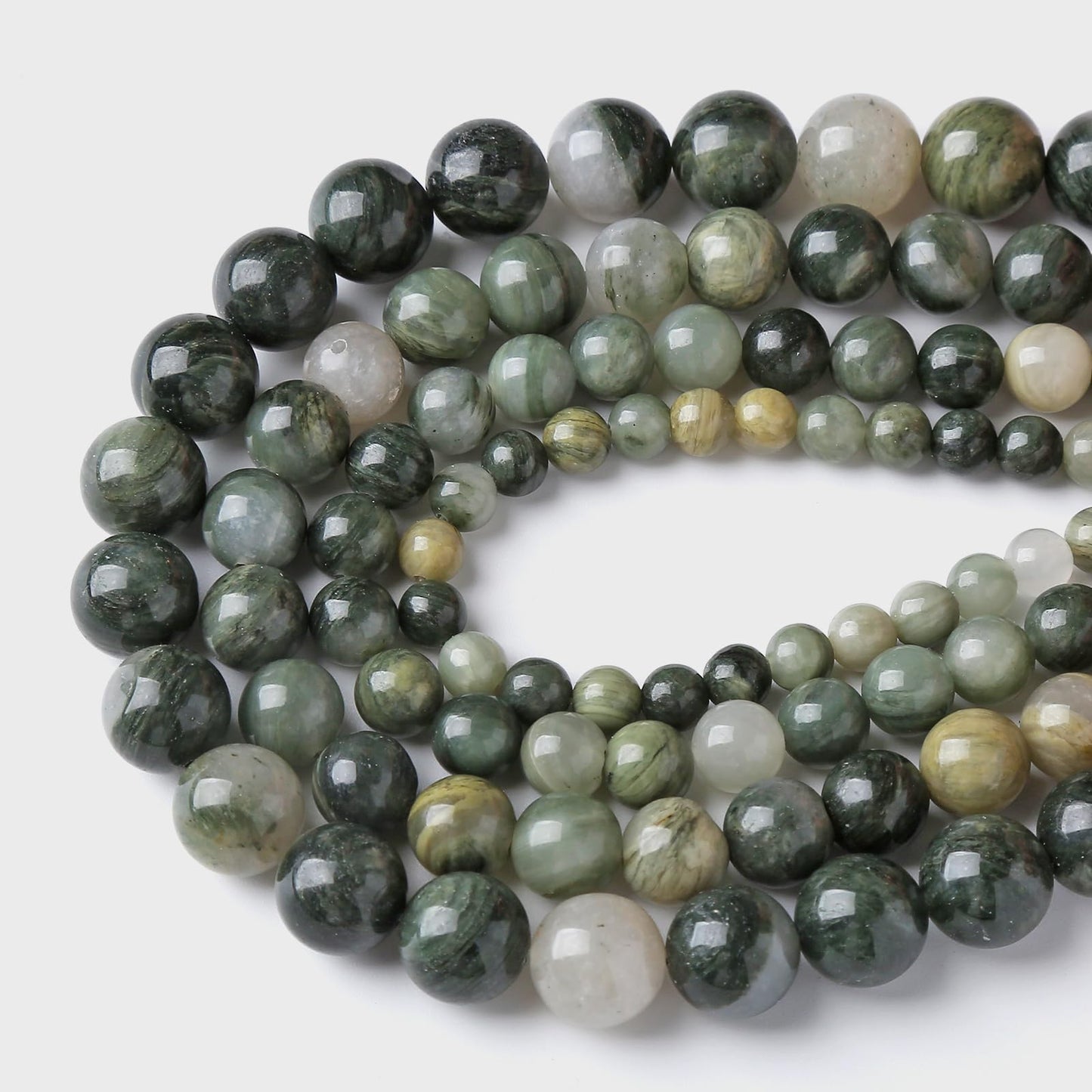 45pcs 8mm Natural Green Hair Quartz Stone Beads for Jewelry Making DIY Bracelet Necklace Accessories 15" Energy Healing Power Round Stone Beads(8mm, Green Hair Quartz)