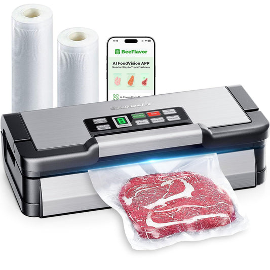 95kPa Vacuum Sealer Machine with AquaLock Technology, for Moist Seals, 2X Seal & 130W, Fully Automatic Food Sealer, Built-In Cutter, Bag Storage & Hose, Precision Sealing, 2 Bag Rolls,Stainless Steel
