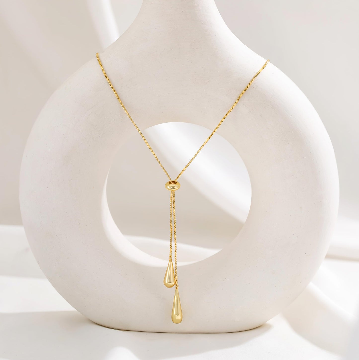 CHESKY Lariat Gold Necklace for Women, Dainty Long Necklace 14k Gold Plated Y-Shaped Pendant Necklace Trendy Large Water Droplet Chain Drop Necklaces Simple Gold Jewelry for Women Gifts