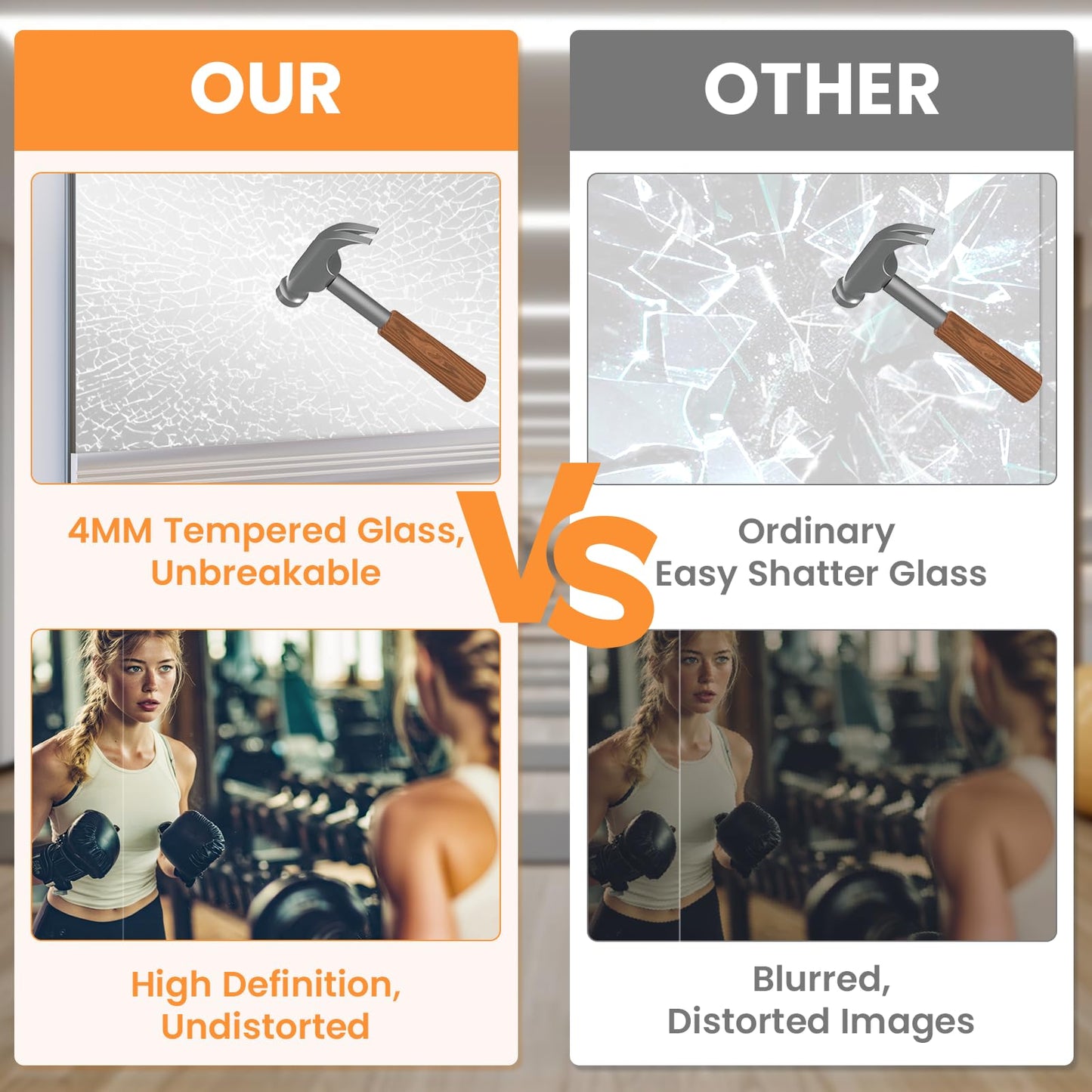 Peegel Home Gym Mirror - 56''x16''(3PCS) Large Frameless Tempered Glass Workout Mirrors for Home Gym Wall,Yoga,Garage,Dance