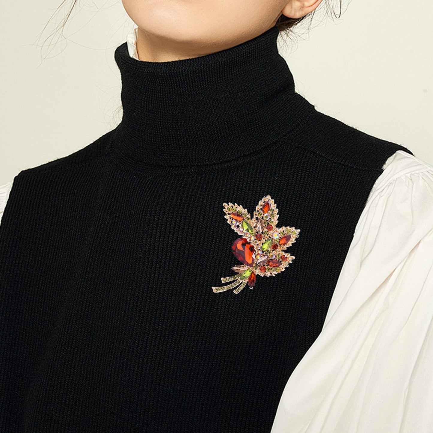 YOQUCOL Brown Austrian Crystal Leaf Shape Bouquet Big Large Brooch Pin Rhinestone Scarf Decoration Wreath Cloth Pin For Women