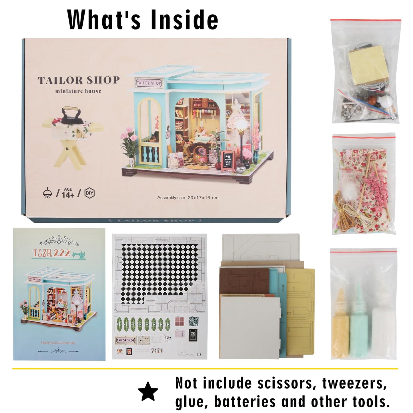 DIY Miniature House Kit,Tailor Shop Dollhouse Miniature Kit with LED & Furniture,Mini Diorama House Building Kit for Adults,3D Wooden Craft Tiny House Mini Model Kit,Home Decor Family Birthday Gifts