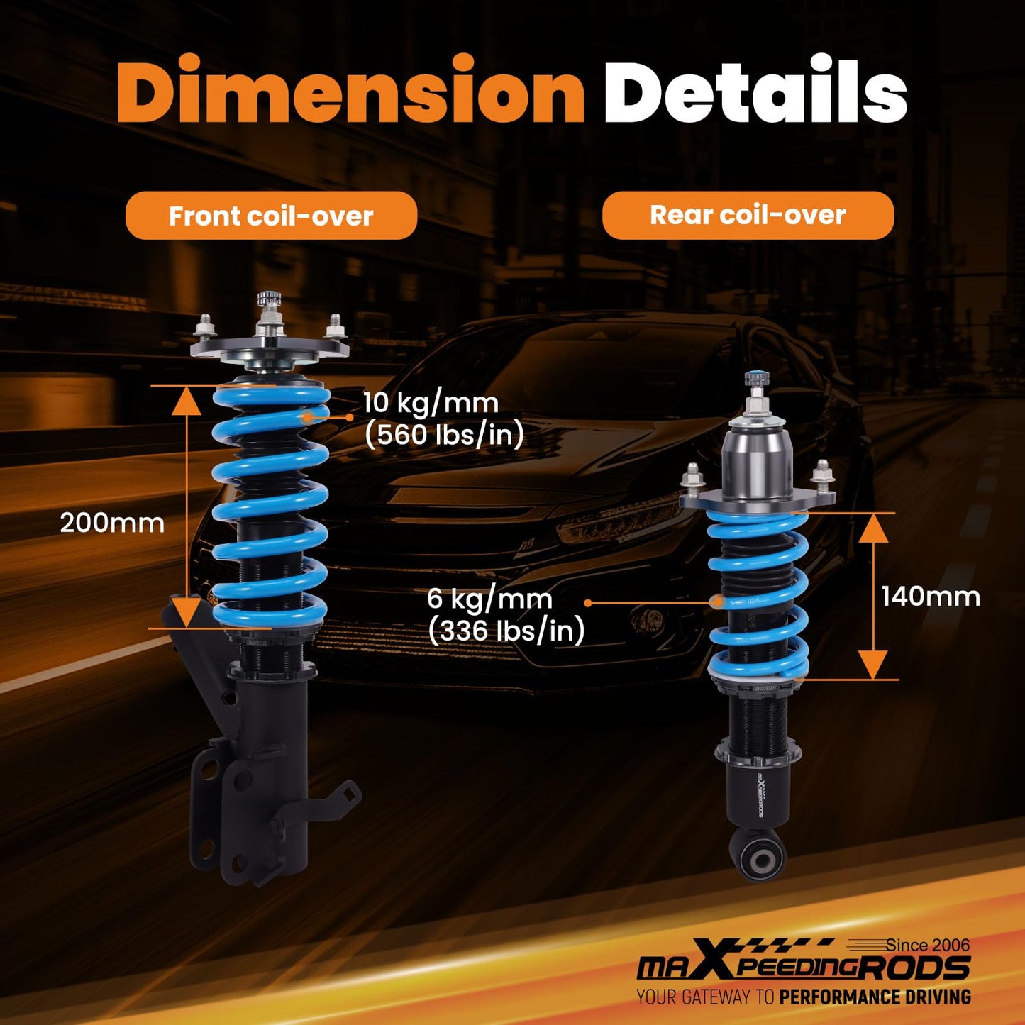 maXpeedingrods Coilovers for Honda Civic DX/EX/GX/HX/LX/Si 2001-2005, Height Adjustable Shock Absorrber, 24 Levels Damper Adjustable Coilovers Suspension Kit, T6 Upgraded Lowering Kits Blue