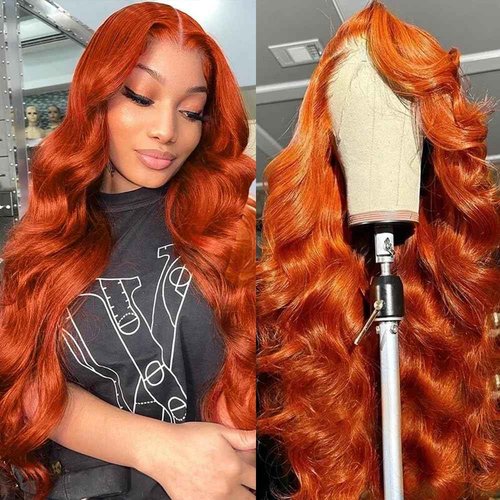 dorbess Orange Ginger Wig Human Hair 13x6 Body Wave Lace Front Wigs Human Hair 350# Colored Ginger Transparent HD Lace Front Wig Pre Plucked Glueless Human Hair Wigs 20 Inch