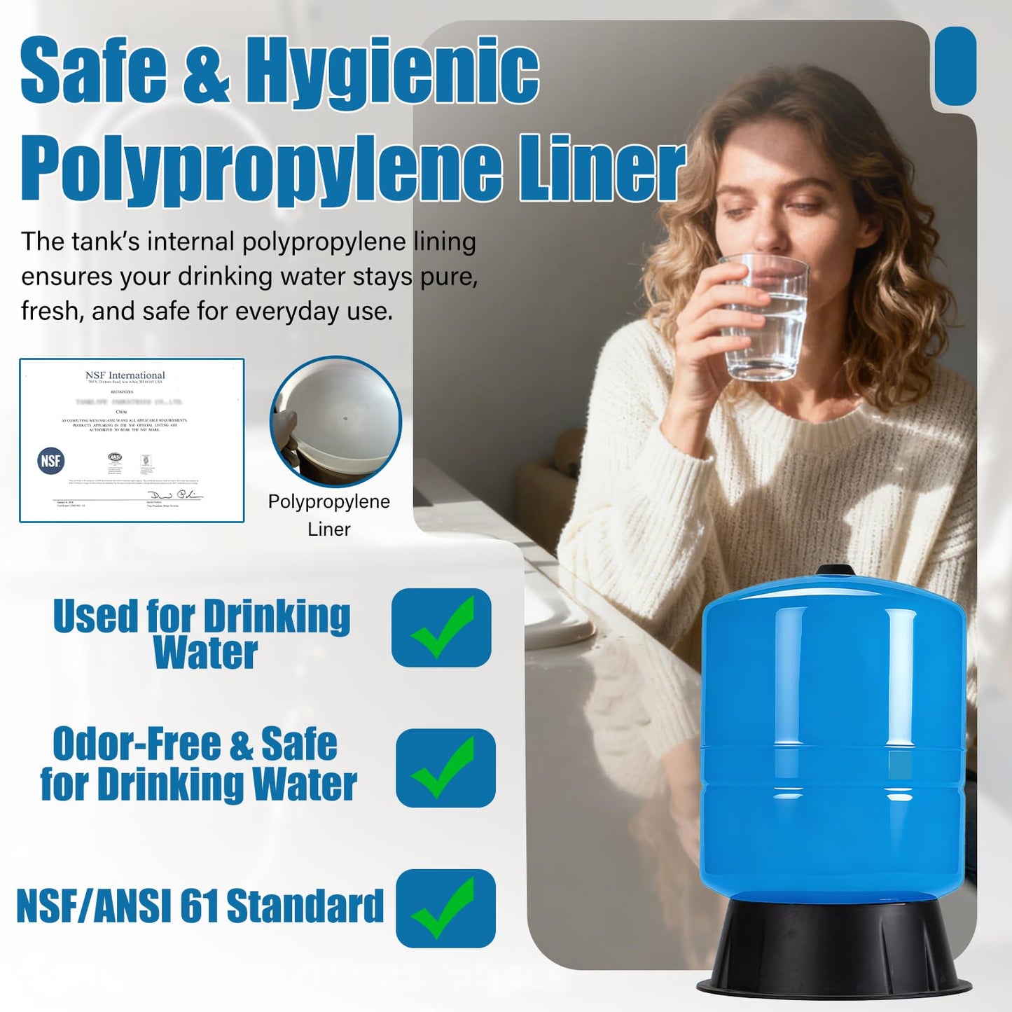 Water Pressure Tank For Well Systems, Vertical Pressurized Tank/Bladder Tank with Diaphragm & Drinking Liner, for Home Domestic Water Supply (8GAL)