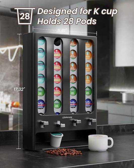 LifeMoreasy K Cup Holder Creative Coffee Pods Storage Stand Vending-Style K Pod Dispenser K Cup Organizer for 28 Pods