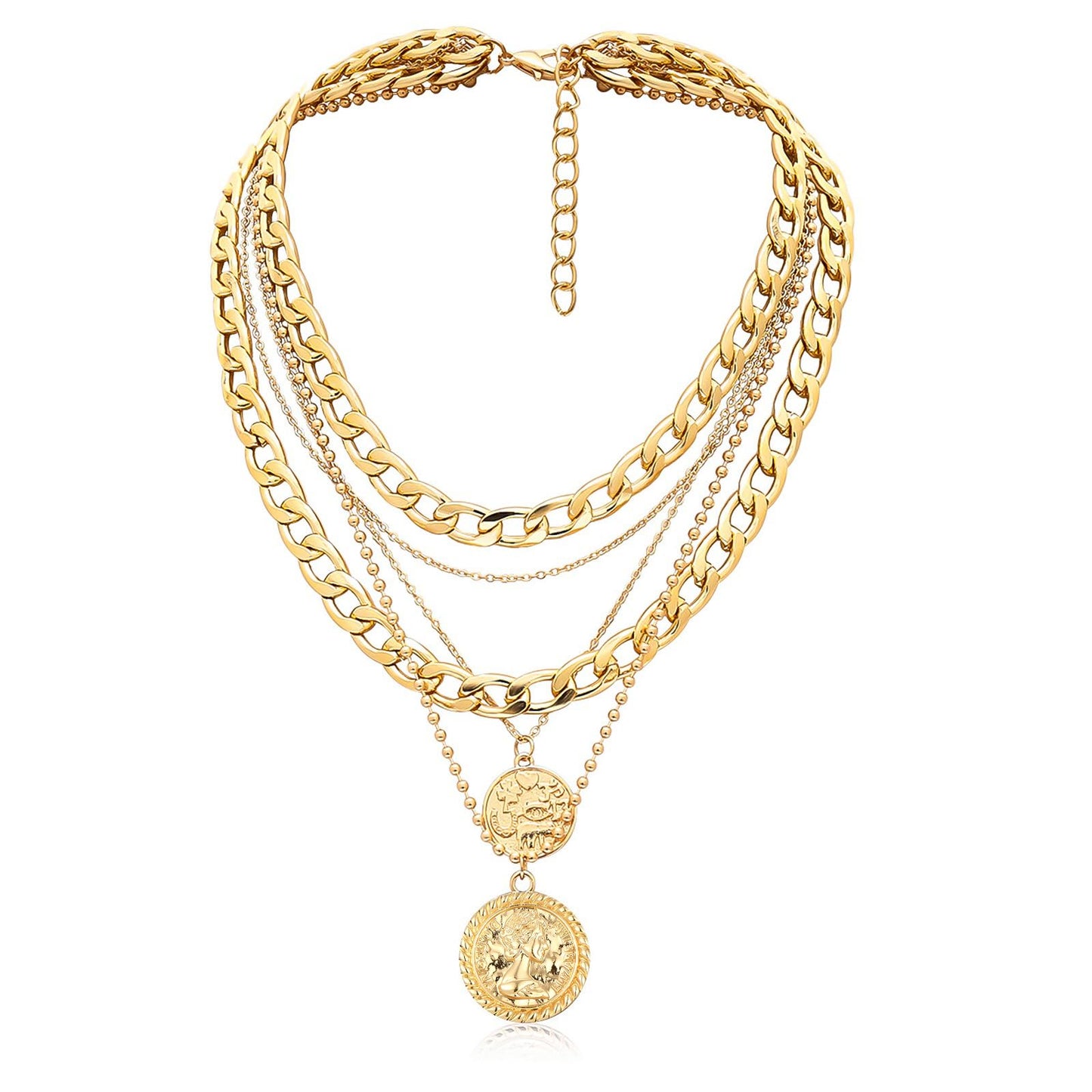 MJartoria Layered Necklaces for Women Trendy Retro Coin Pendant Necklace Dainty Chunky Chain Choker Necklaces for Jewelry Birthday Gifts (B-Retro Coin-One Clasp)