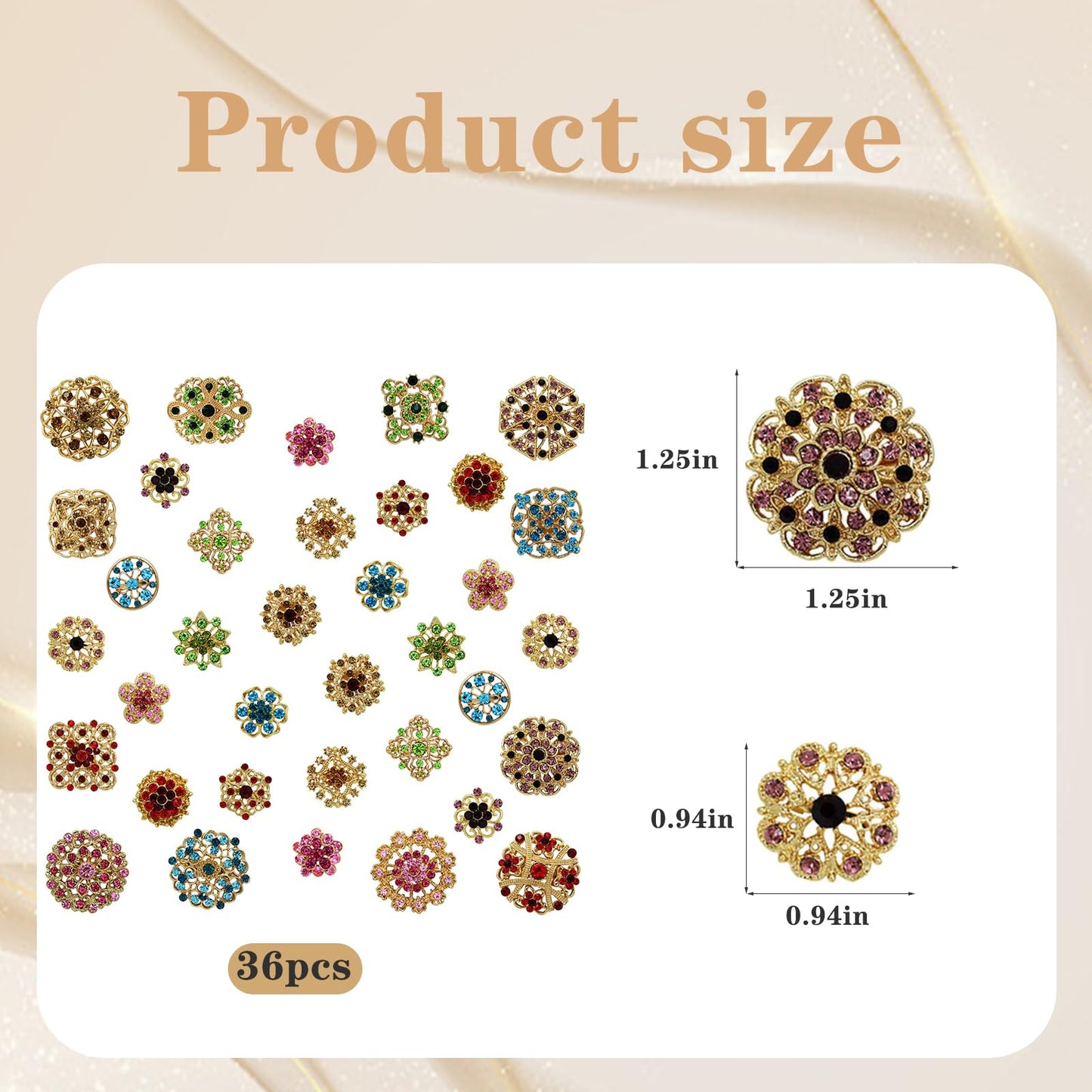 WMHaiMo Rhinestone Flower Brooch Pins For Crafts Wedding Bouquet Brooches Kit For Women Party Gifts(Colorful-36pcs)