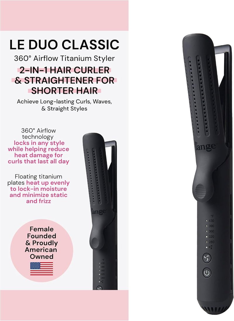 L'ANGE HAIR 2-in-1 Hair Straightener & Curler - 360° Airflow, Titanium Plates | 1-Inch Wand for Short to Medium Hair (Black)