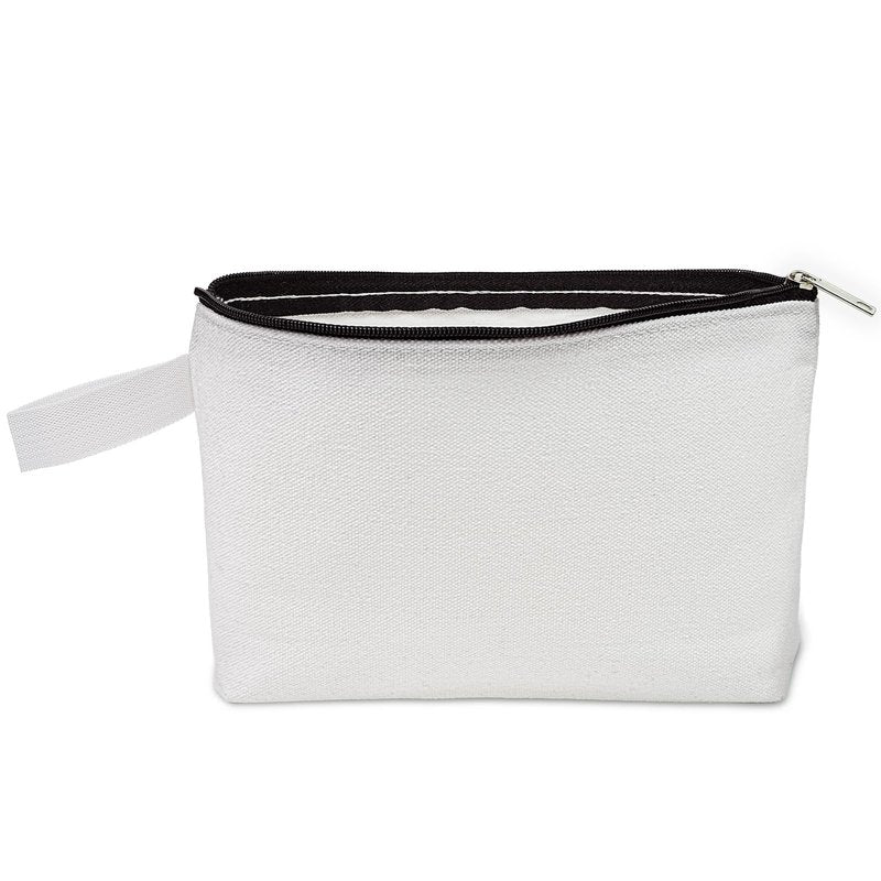 Koolmox 20 12Oz Canvas Pencil Pouch with Bottom and Strap, Multi-purpose Cotton Canvas Zipper Travel Toiletry Pouch, Blank for DIY Sublimation (White Bag w/Black Zipper, M, 10.2x5.5x2.1'')