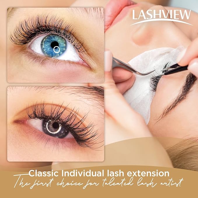 LASHVIEW D Curl 11mm Silk Mink Fake Eyelash Extensions 0.20 Thickness Natural Thick Lashes Semi-Permanent Individual Eyelashes Application for Professional Salon Use