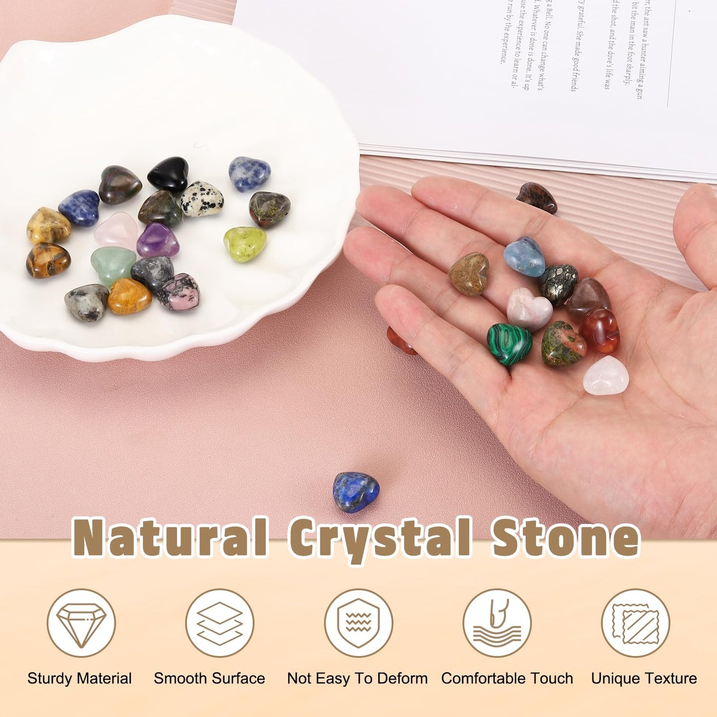 PATIKIL 20Pcs Natural Heart Shaped Crystal Stone, 0.6 Inch 3/8" Thick Mini Polished Love Gemstone Crystal, Pocket Rock Engraved Worry Stones for Women Gifts Meditation, Unakite