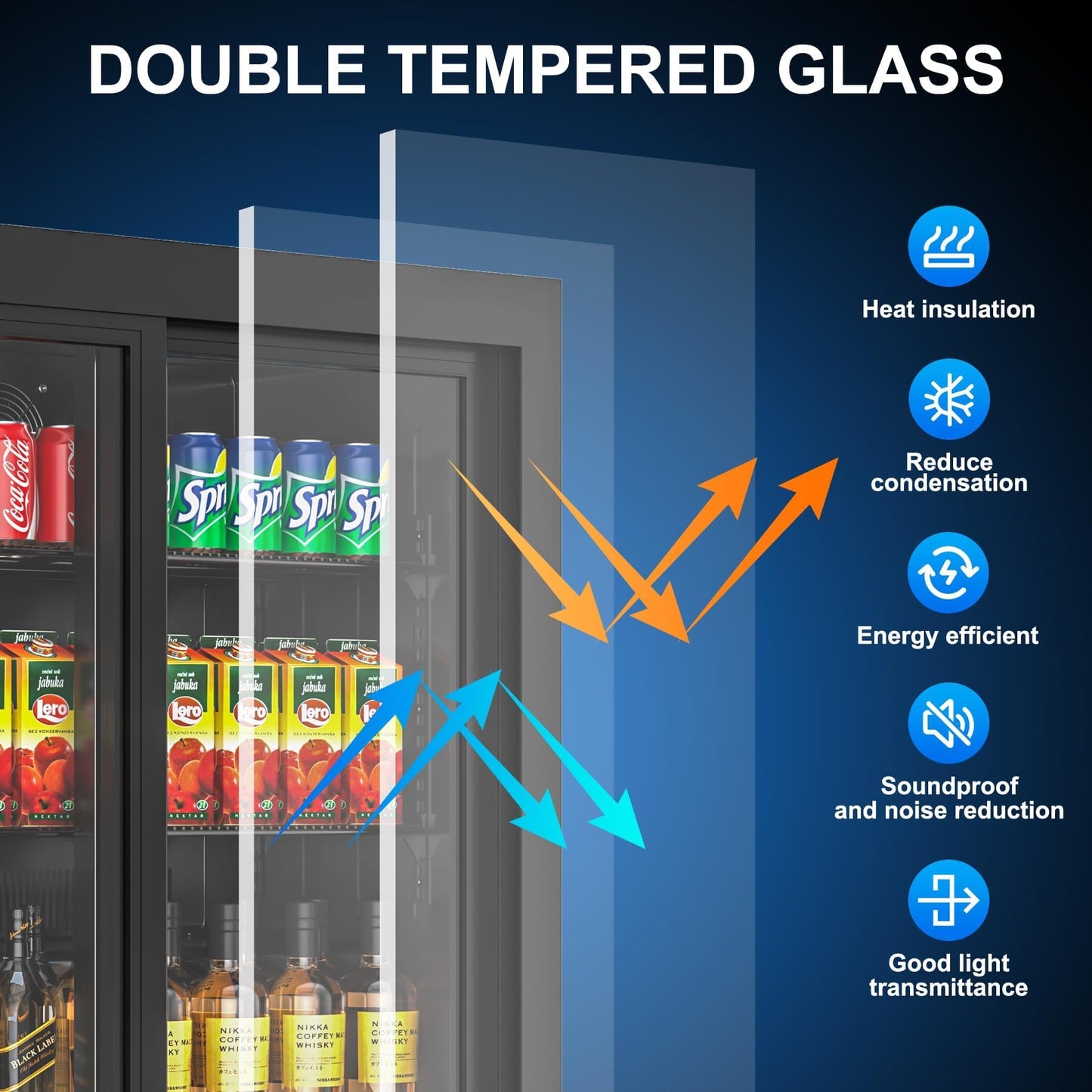 Rockitch Back Bar Cooler with 3 Sliding Doors, 10.6 Cu.ft Commercial Bar Cooler with LED Light, Under Counter Height Beverage Refrigerator, Commercial Display Drink Fridge for Bar, Restaurant, Hotel