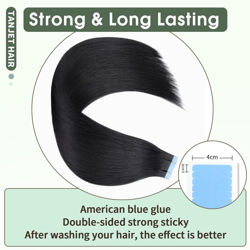 TANJET Tape-in Extensions - Darkest Brown Seamless Silky Soft Human Hair - Real Hair Tape-in Brown - 2 18 Inch 20pcs 50g/Pack
