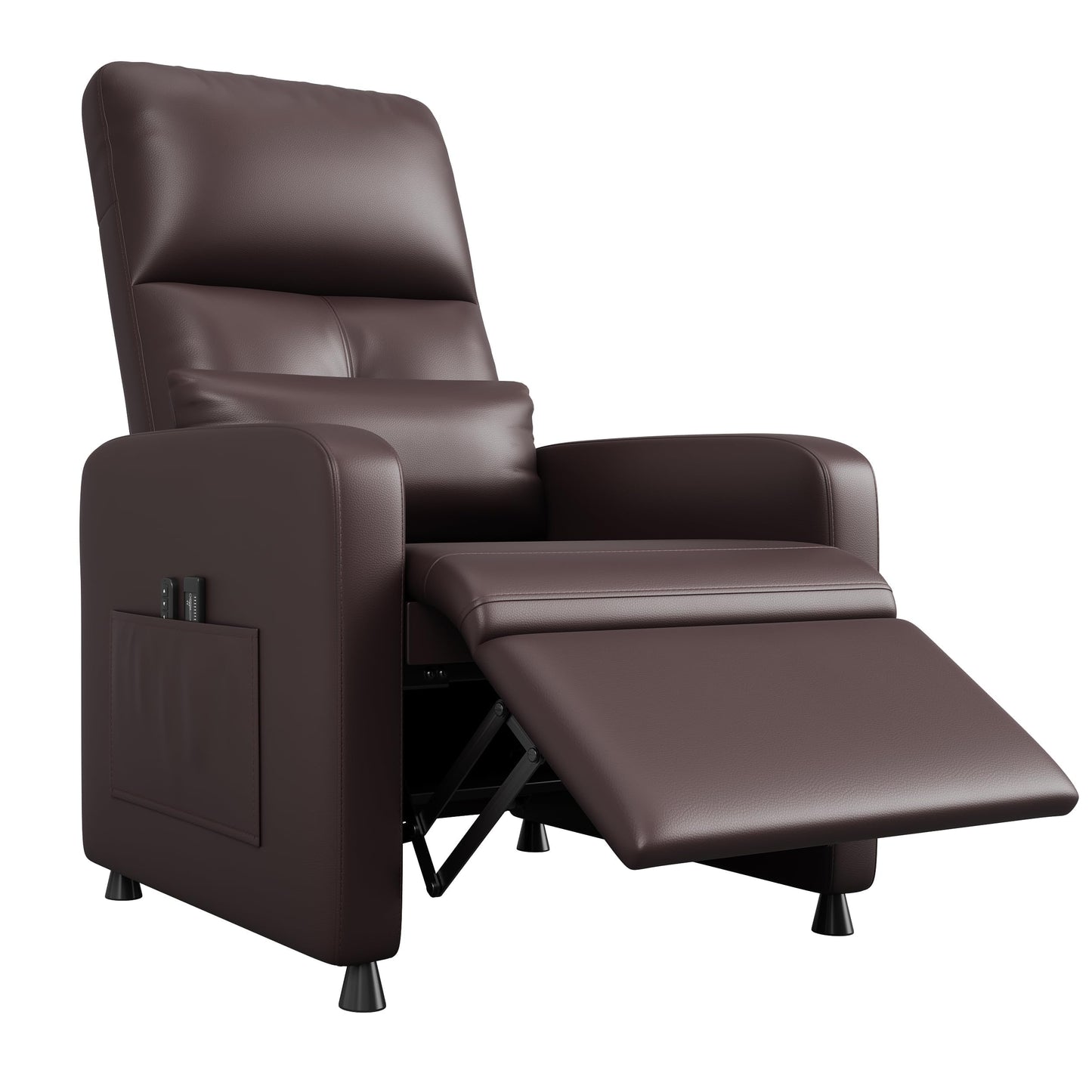 Electric Power Recliner Chair with Heat & Massage, Tall Back PU Leather Sofa, Ergonomic Padded Seat, Lumbar Support, 2 Side Pockets, USB, 370 lbs—Heated Recliner for Living Room