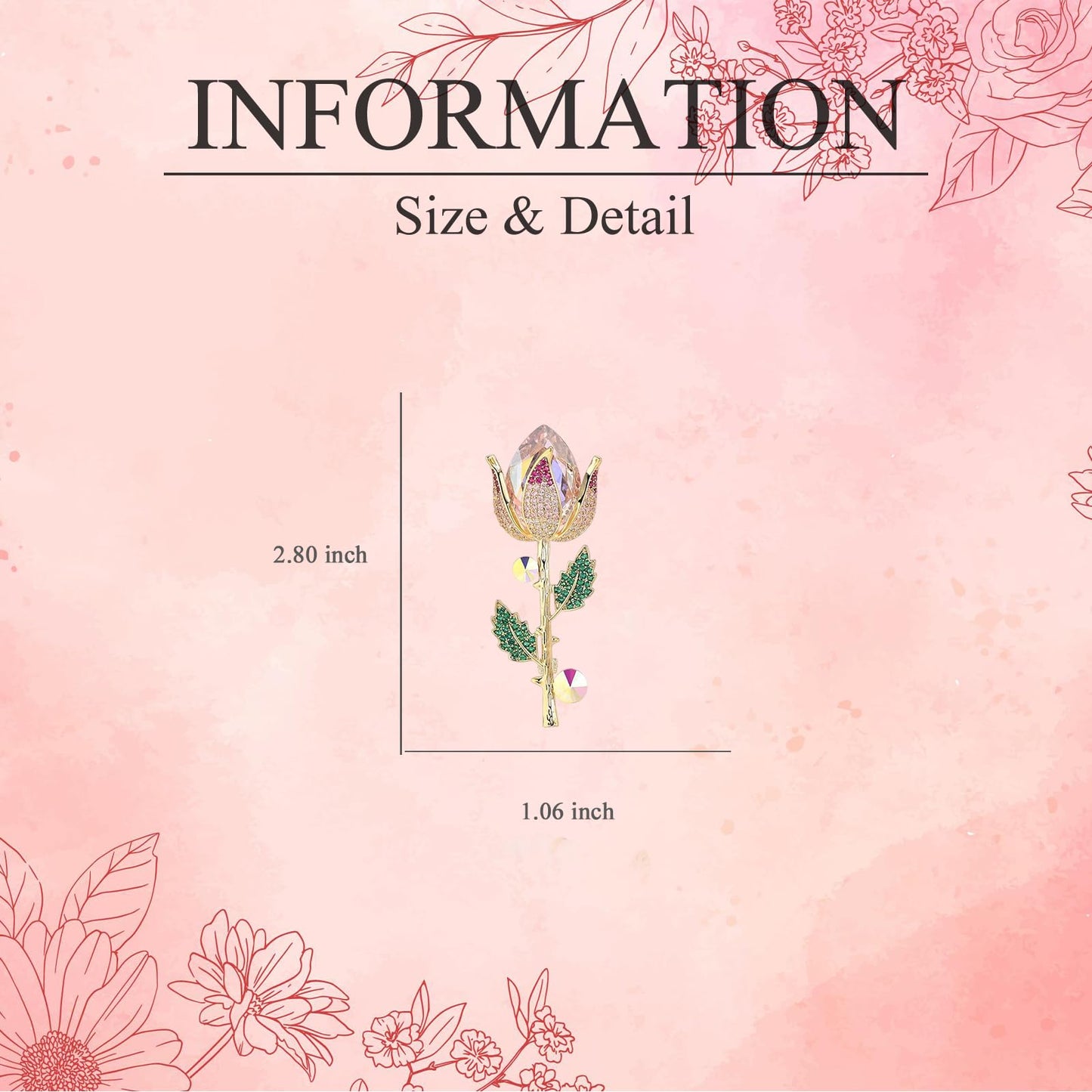 EMEGCY Pink Tulip Brooch for Women Rhinestone Tulip Brooch Pin 18K Gold Plated Tulip Lapel Pin Jewelry Gift for Girlfriend Wife Birthday Christmas