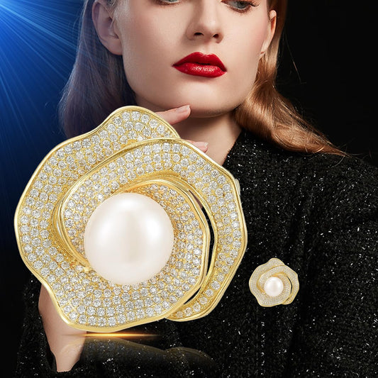 AILONMEI Brooches and Pins for Women Elegant Flower Pearl Brooches Costume Broches Jewelry Lady Christmas Pin for Women (GD-1058)