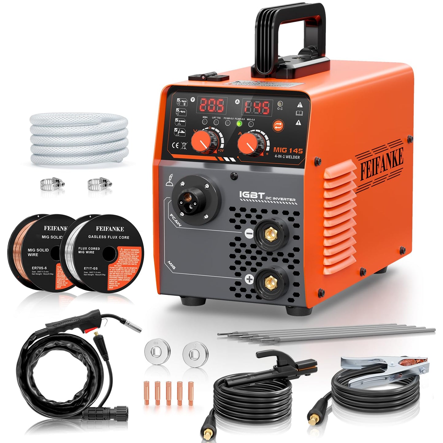 145A MIG Welder 110V, Gas MIG/Flux Core Gasless MIG/MMA Stick/Lift TIG, 4-in-1 Multi-Process Welding Machine with Synergic Control, Wire Feed Welder with IGBT Inverter & Complete Kit