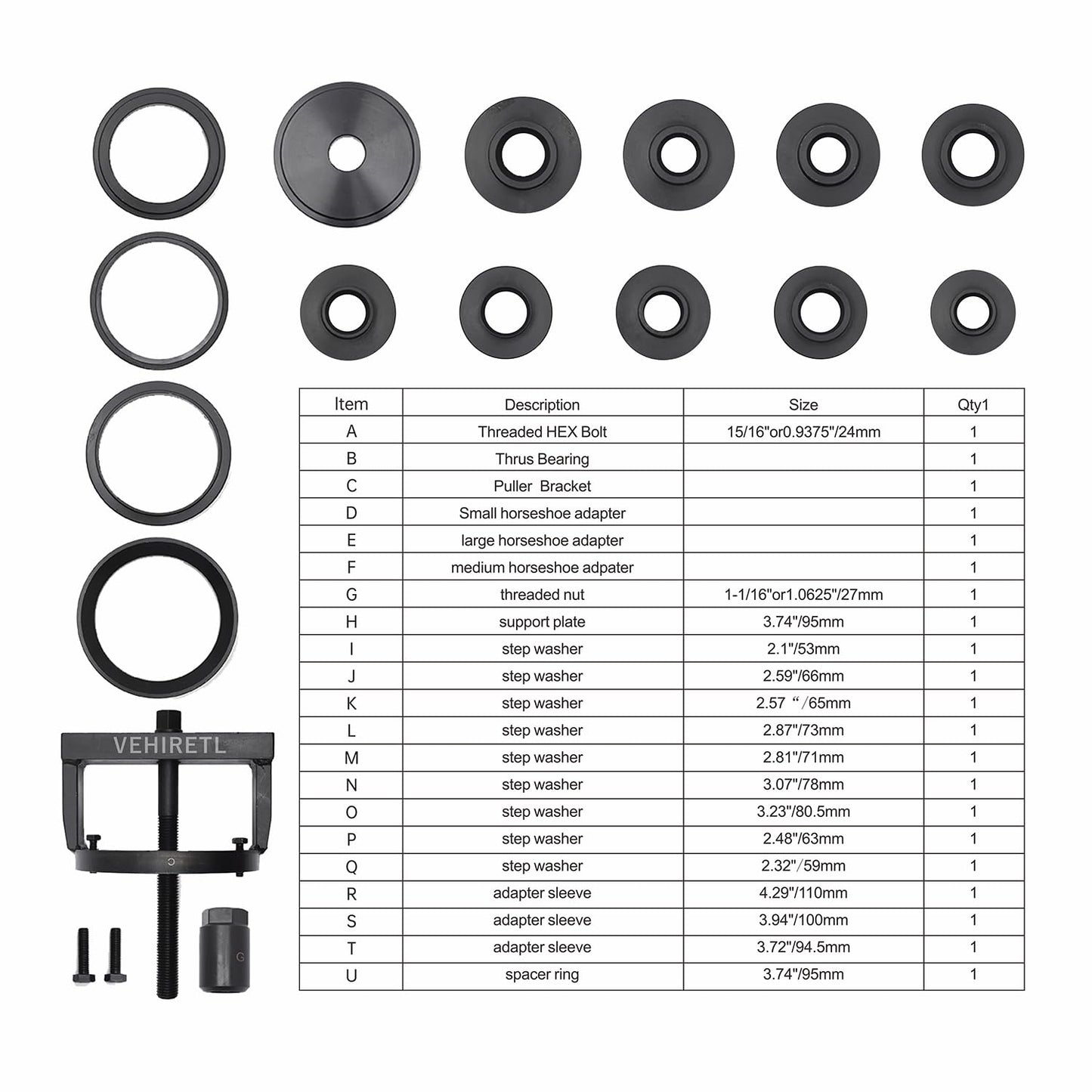VEHIRETL Master Wheel Bearing and Hub Removal and Installation Tool Kit Wheel Bearing Puller Remover and Installer Tool Set Fits Most Front, Rear and All Wheel Drive Vehicles