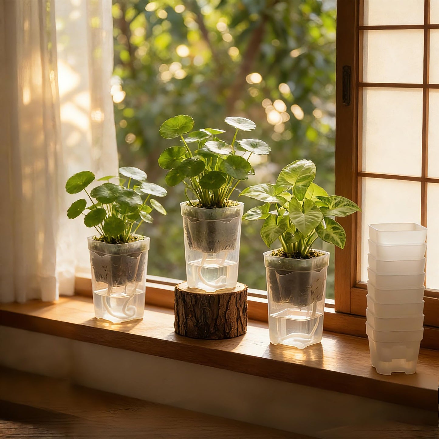 20 Pack 2.5“ Mini Self Watering Pots for Indoor Plants, Small Clear Plastic Planters with Water Level Indicator & Drainage Holes, Perfect for Alocasia Corm Propagation, Seedling, Cuttings (20, 2.5“)