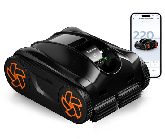 iGarden Robotic Pool Cleaner K Series, Cordless Pool Vacuum Robot for Inground & Above Ground Pools, Smart Navigation, Touchscreen, Self-Parking, Cleans Floor, Wall & Waterline, 220 Min