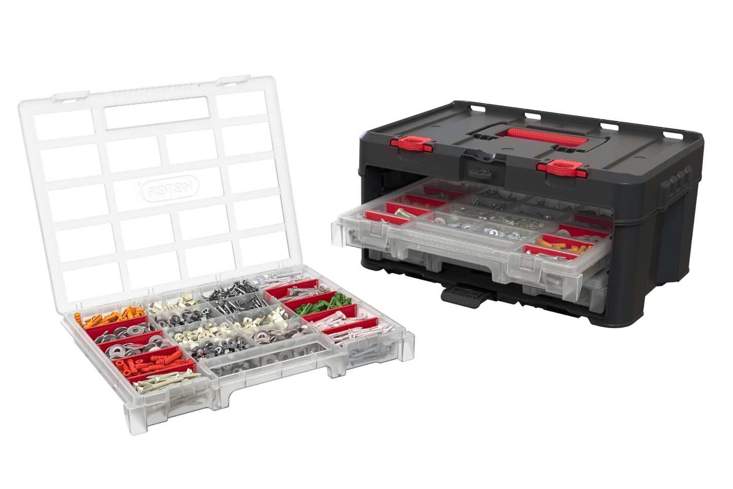 Keter Stack n' Roll Modular DIY 3 Organiser Set, Stackable, Lightweight, Durable, Water Resistant, Black