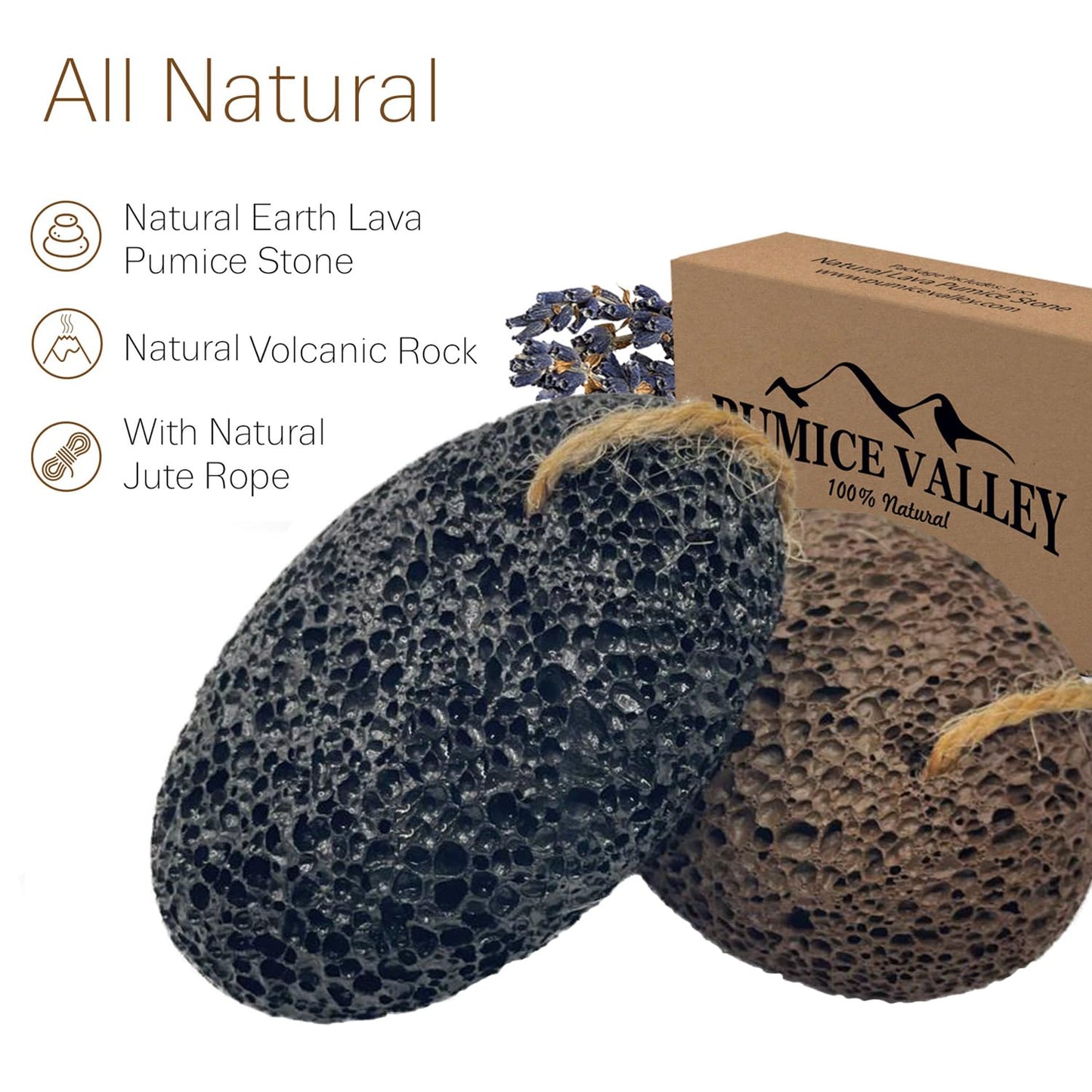 Pumice Stones for Feet - Natural Black Brown Earth Lava Stones Pack of 2 - Callus Corn Remover for Feet Heels and Palm - Pedicure Exfoliation Tool - Dry Dead Skin Scrubber - Health Foot Care