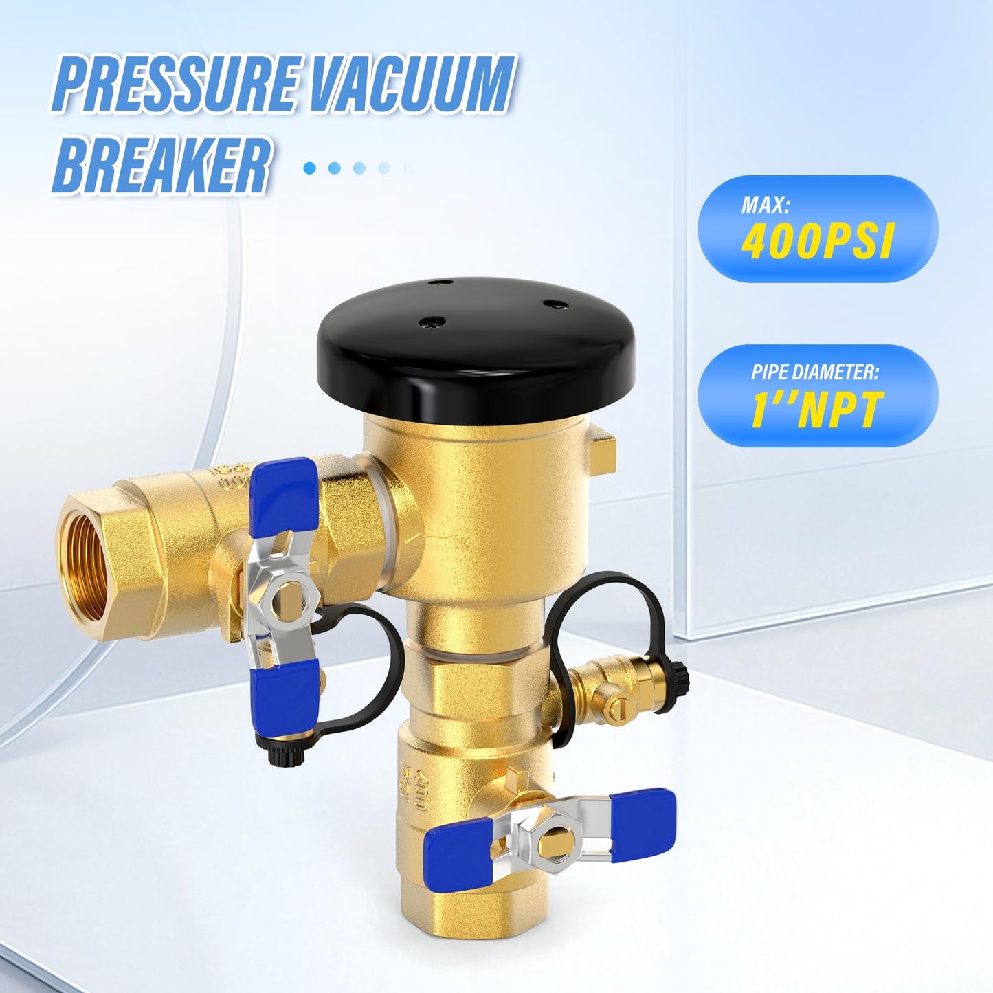MEANLIN MEASURE 1" Pressure Vacuum Breaker Assembly, Brass Backflow Preventer Valve, Max 400Psi, for Lawn Irrigation System and Commercial Water Supply Systems with 720A-Style Installations