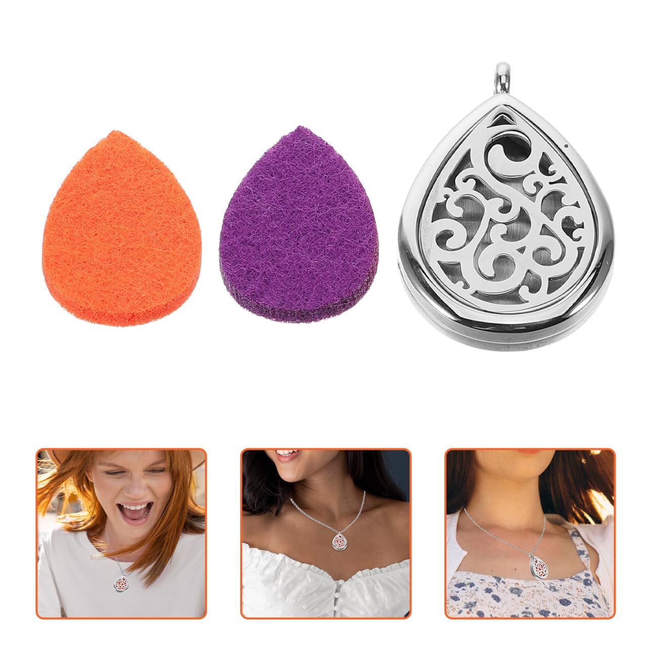 KONTONTY Hollow Out Stainless Steel Aromatherapy Pendant Necklace for Women Essential Oil Diffuser Jewelry Tear Drop Shape with Perfume Locket for Moms