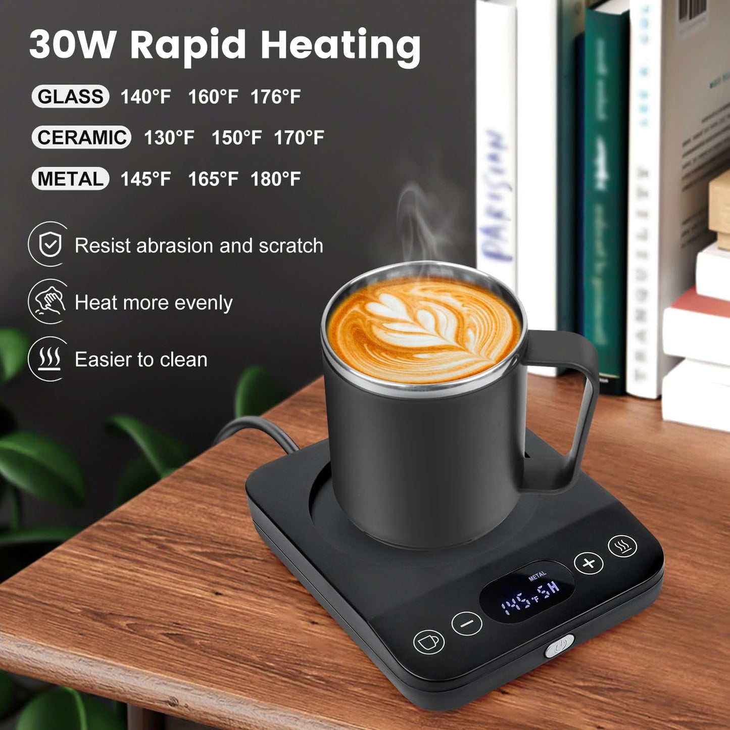 Coffee Mug Warmer & Mug Set, 30W Coffee Cup Warmer with 15.5oz Cup for Desk with Auto Shut Off, Timer Function, Smart Mug Heater for Heating Coffee, Tea, Candle, Beverage, Gifts