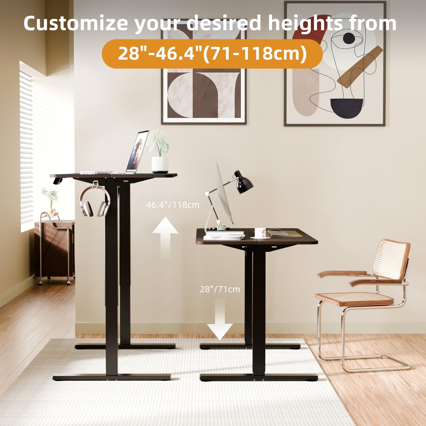 ERGOMAKER Electric Standing Desk, 43.3" x 23.6" Height Adjustable Sit Stand Desk with Splice Board for Home Office, Computer Desk Memory Preset (Black Frame, Walnut Desktop)